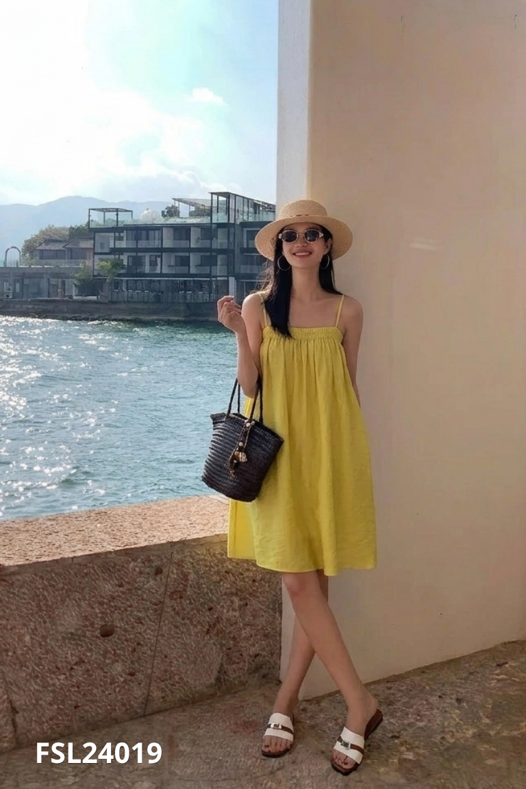 Váy hai dây xanh trơn