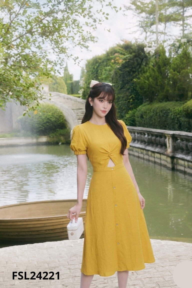 Váy vàng JM DRESS DESIGN xoắn eo