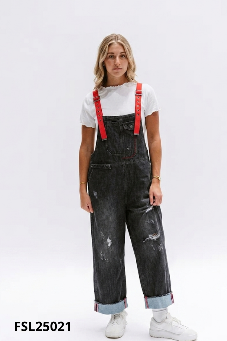 Jumpsuit jeans đen rạch