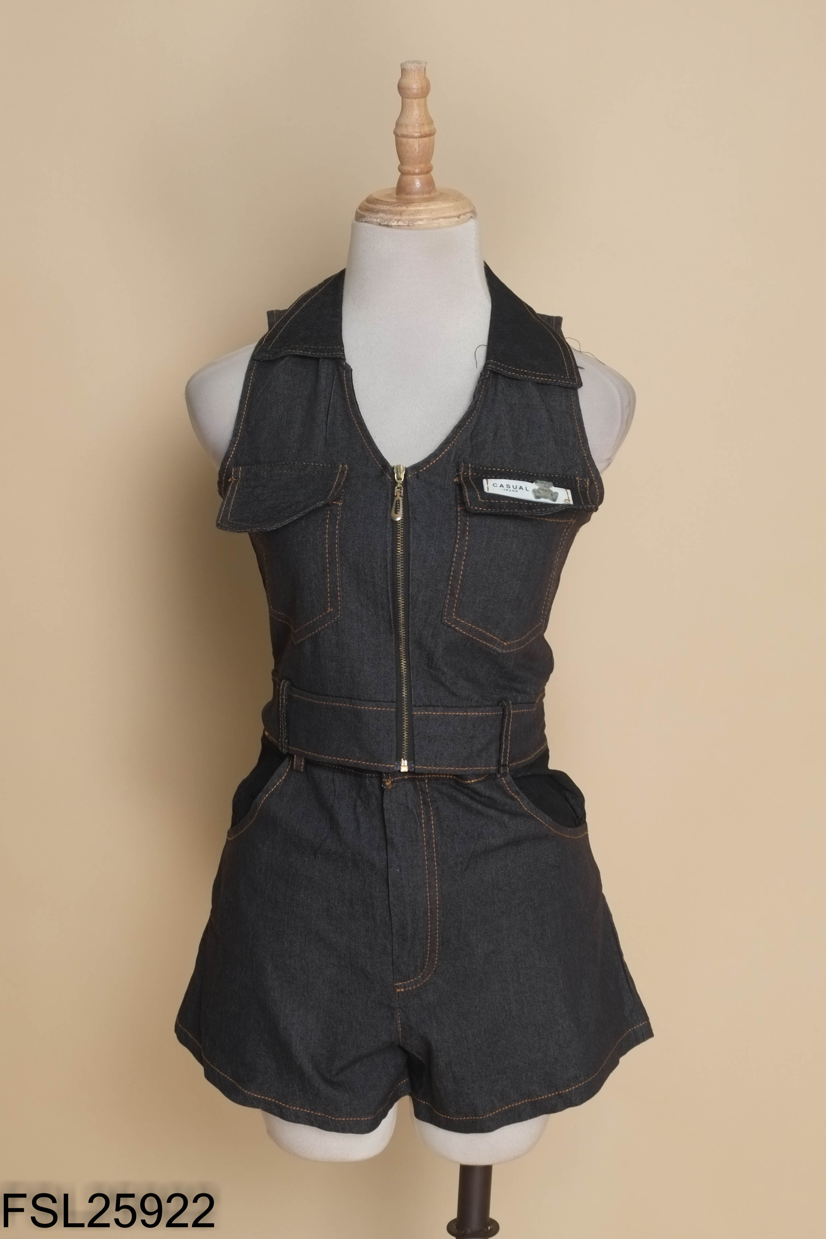 Set áo sát nách + quần short jean xám chỉ vàng