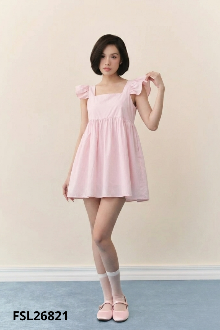 Váy hồng hai dây mix bèo