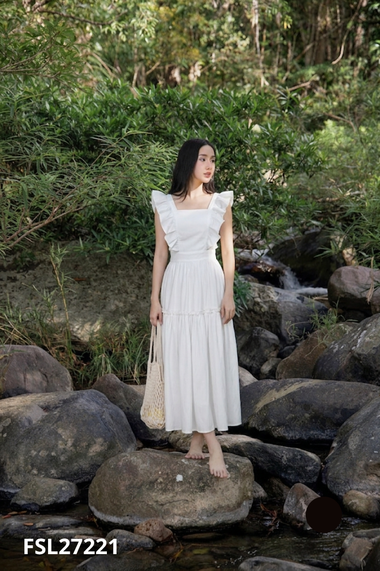 Váy trắng hai dây lưng chun