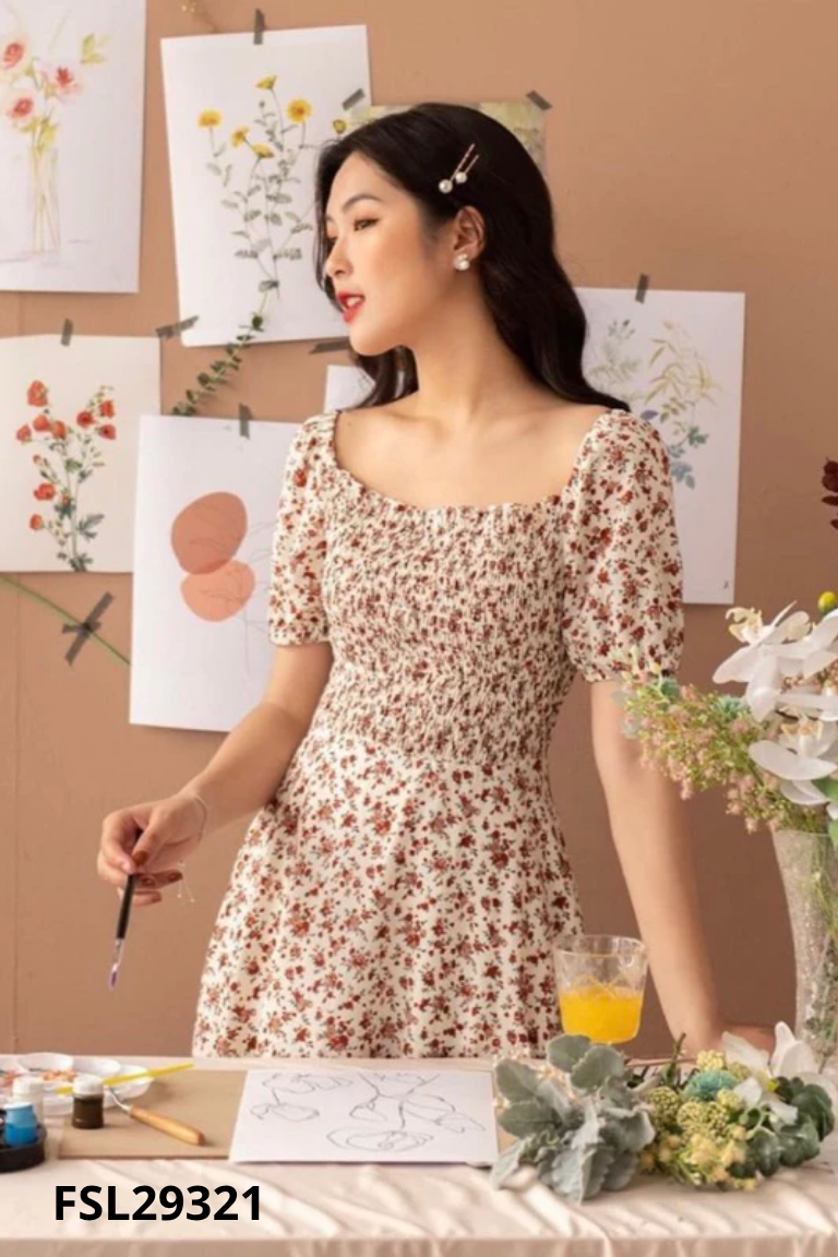 Váy trắng đũi TIIN hoa nhí nhún