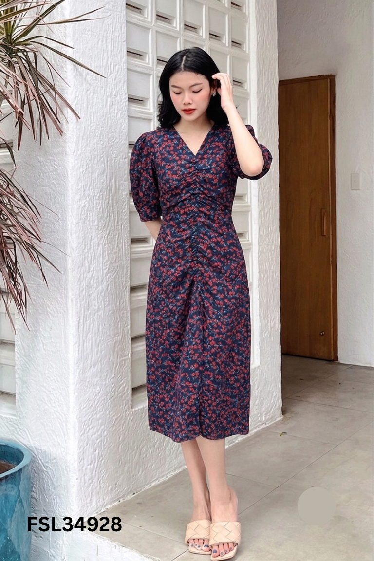 NEWTAG Váy LULU CHICO xanh than họa tiết hoa
