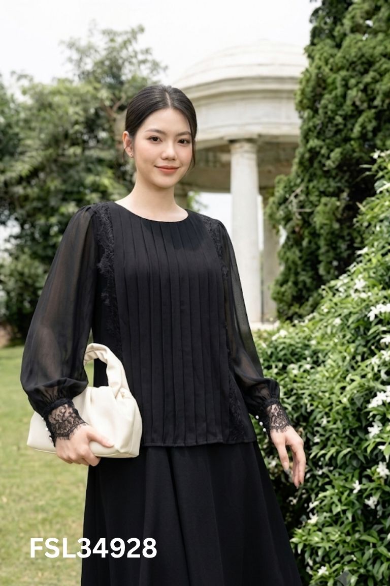 Áo ELISE đen phối ren