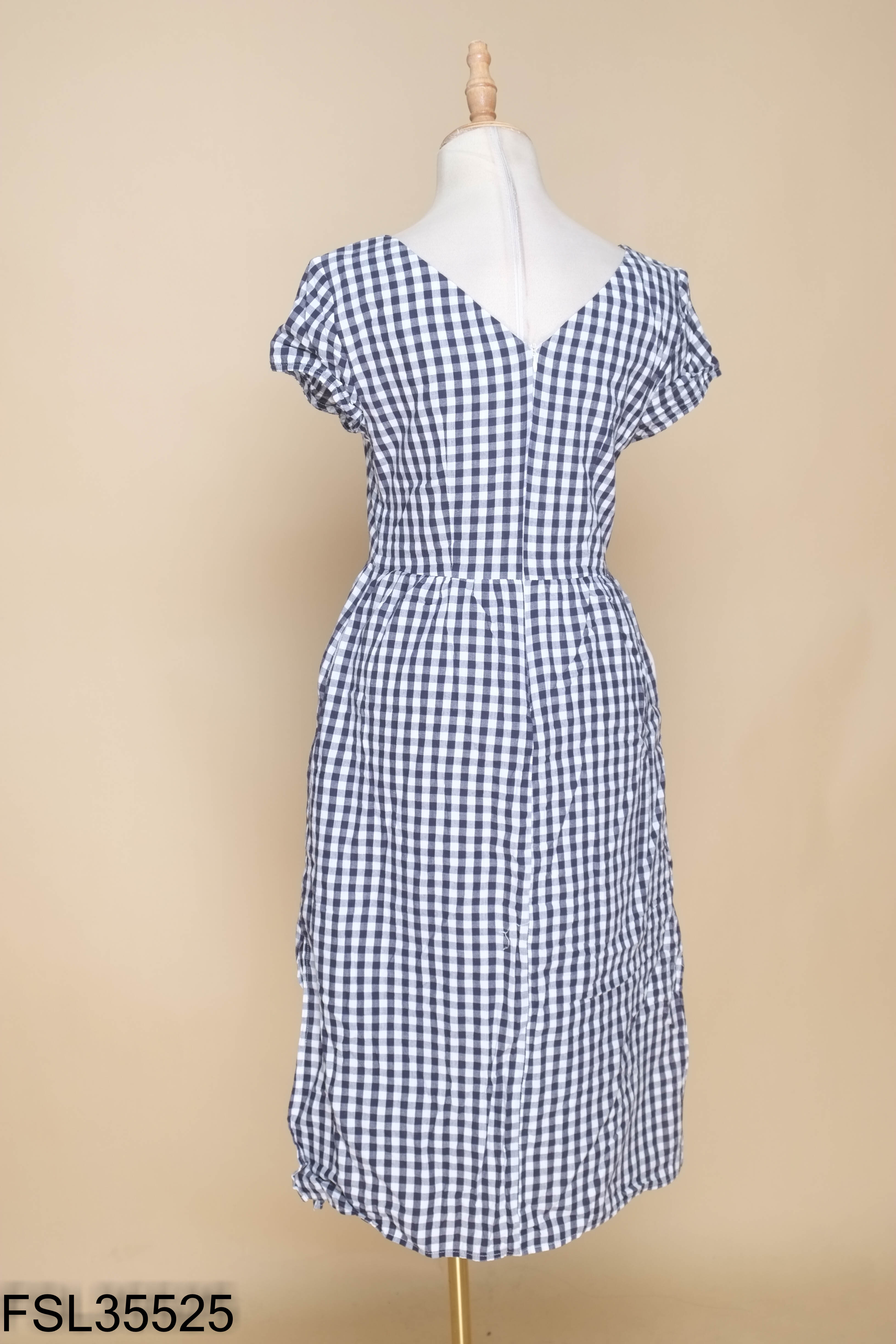 Váy ADORE DRESS xanh kẻ caro thêu hoa
