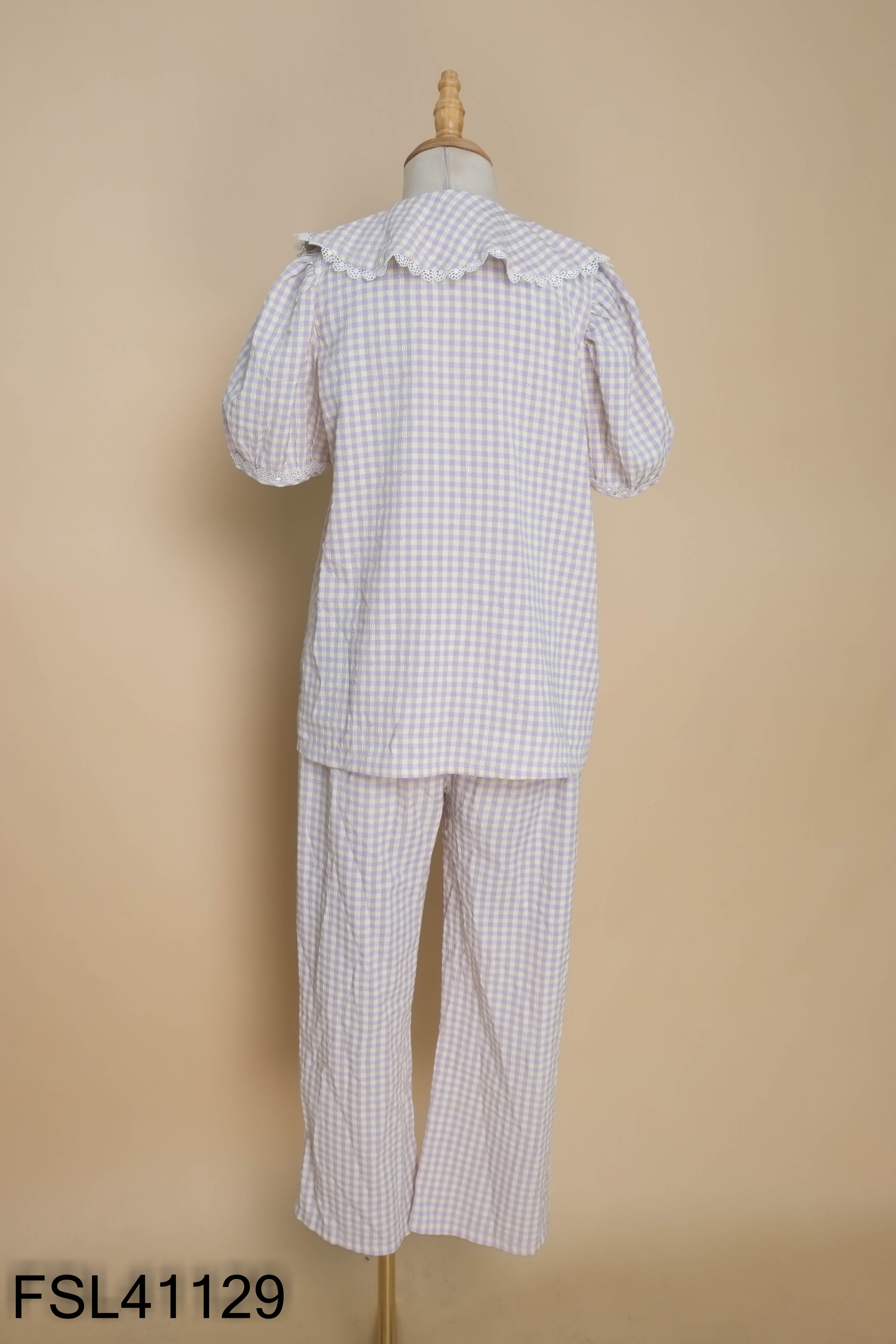 Set áo + quần dài tím caro vàng