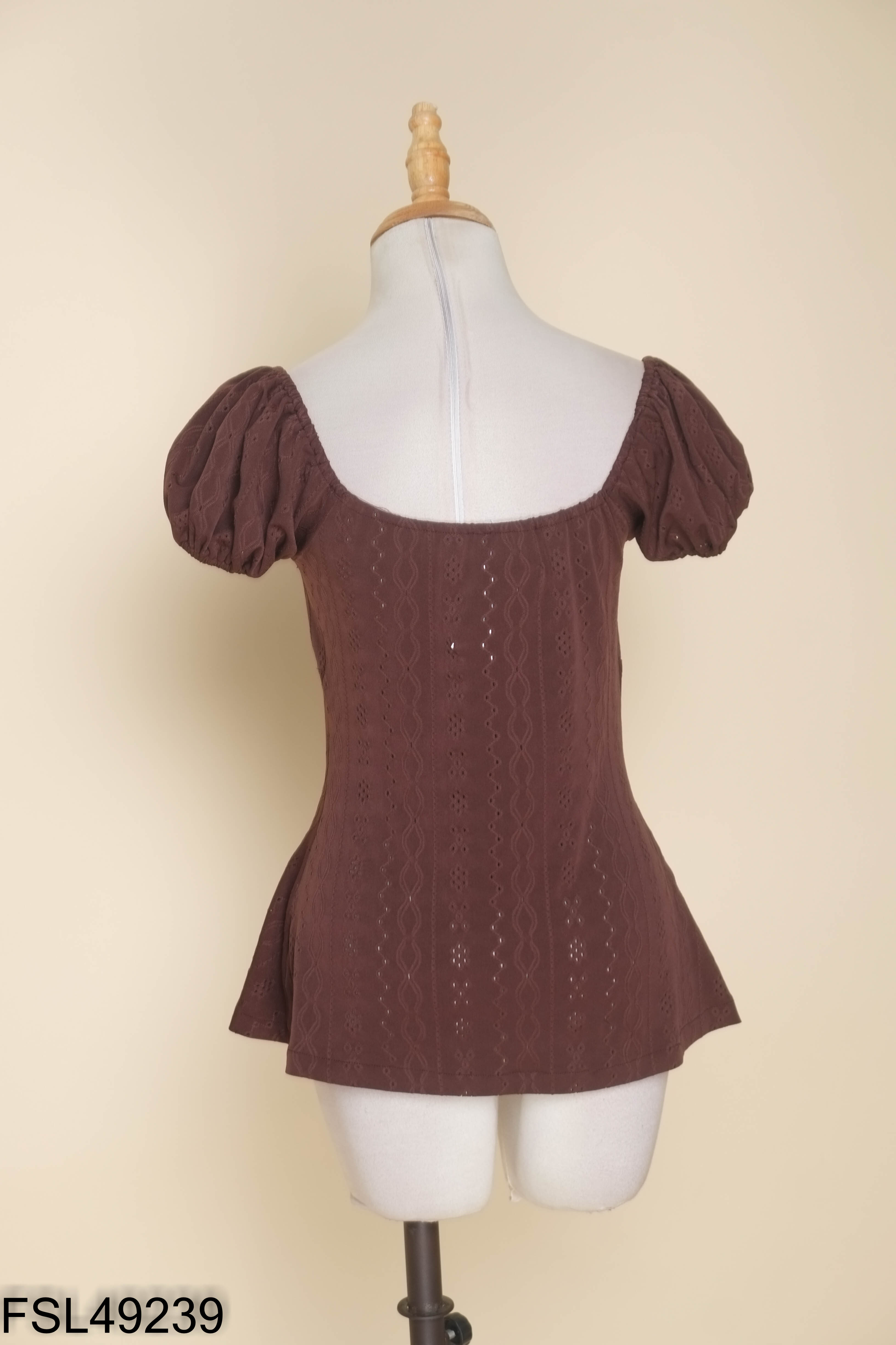 Áo babydoll nâu kiểu phối dây nơ