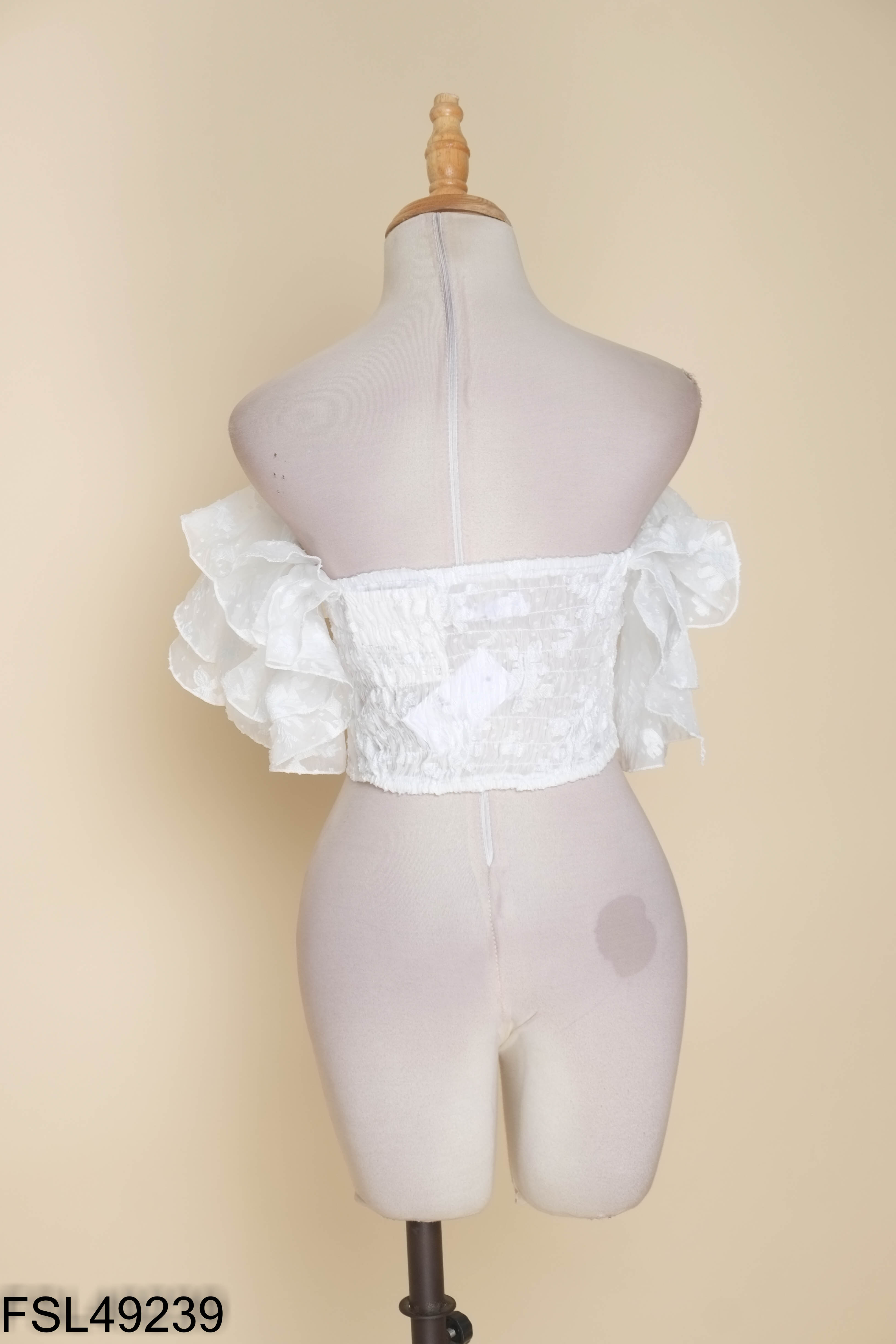 NEWTAG Áo kiểu trắng croptop phối bèo