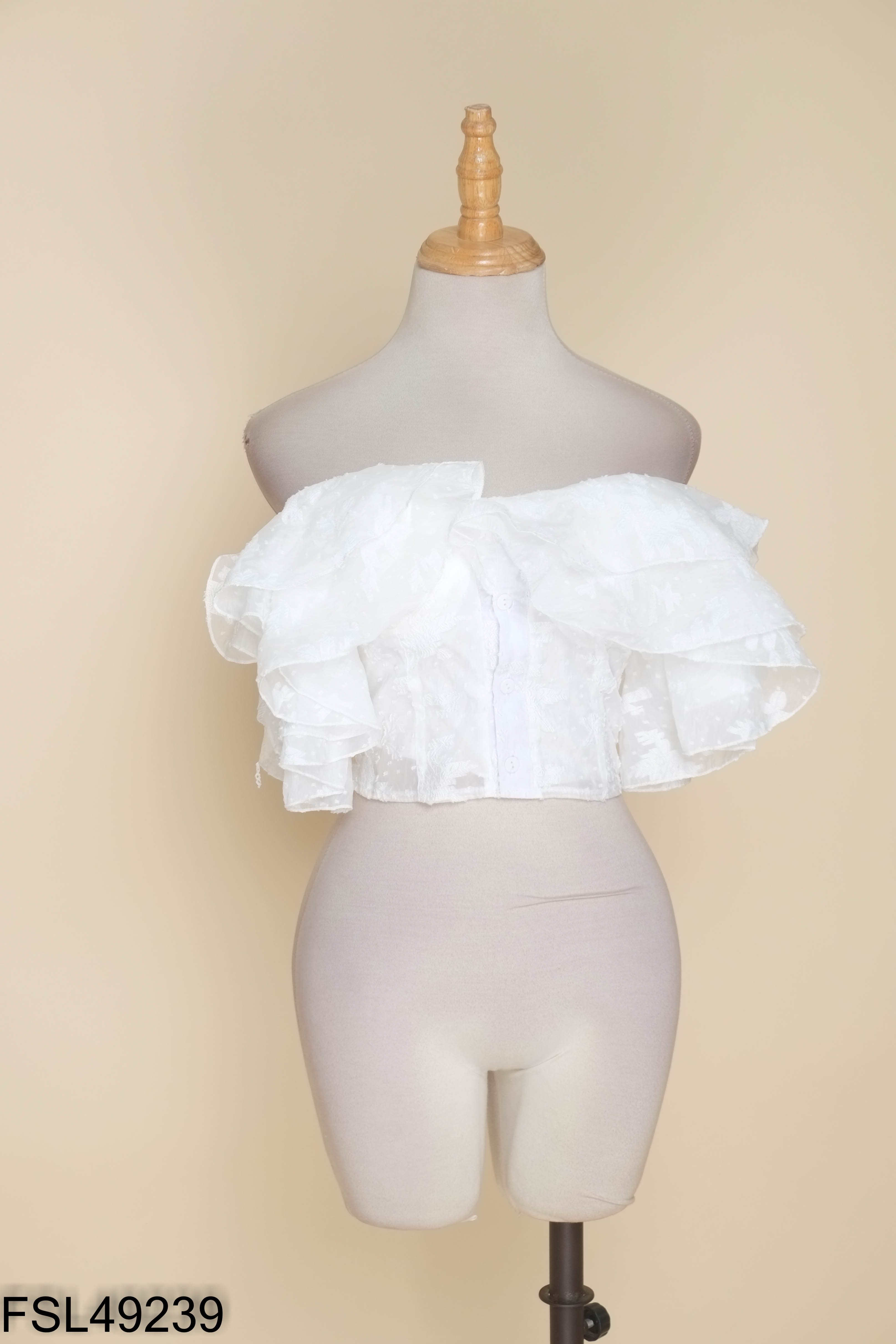 NEWTAG Áo kiểu trắng croptop phối bèo