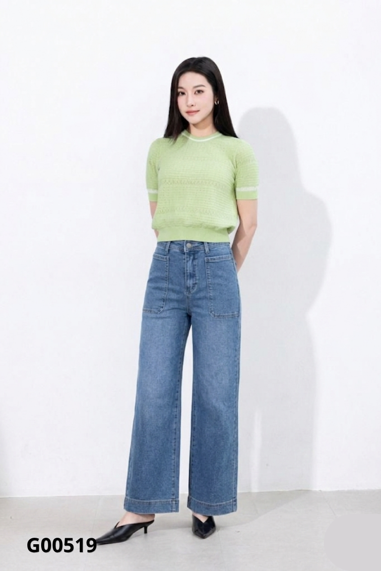 Quần jeans xanh NEM trơn ống đứng