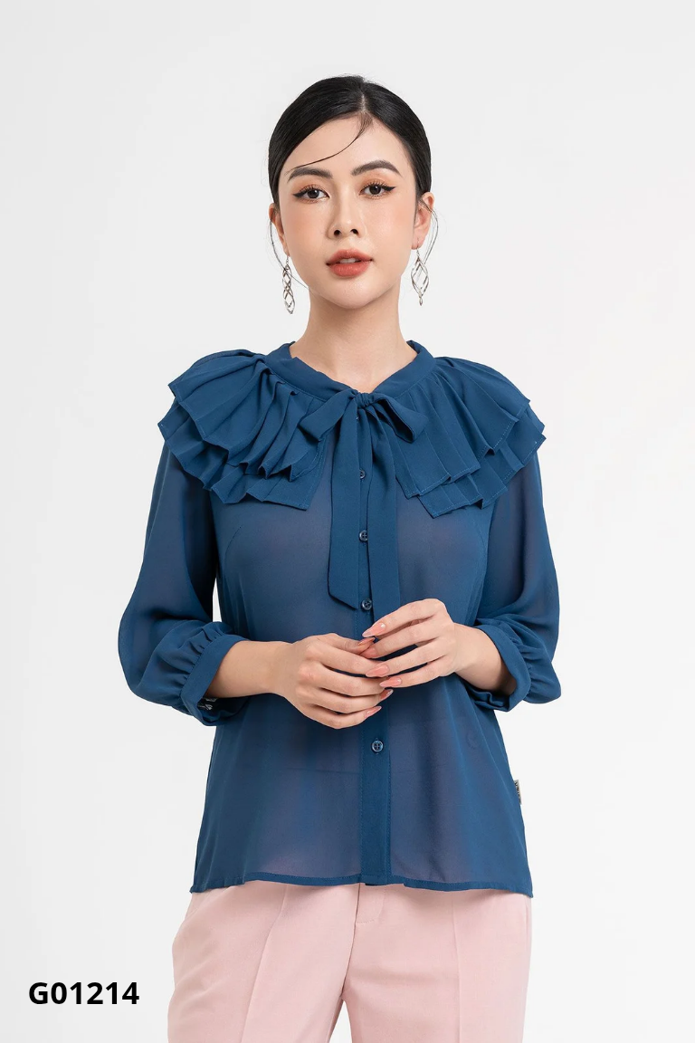 Áo sơ mi LAMER xanh cổ bèo