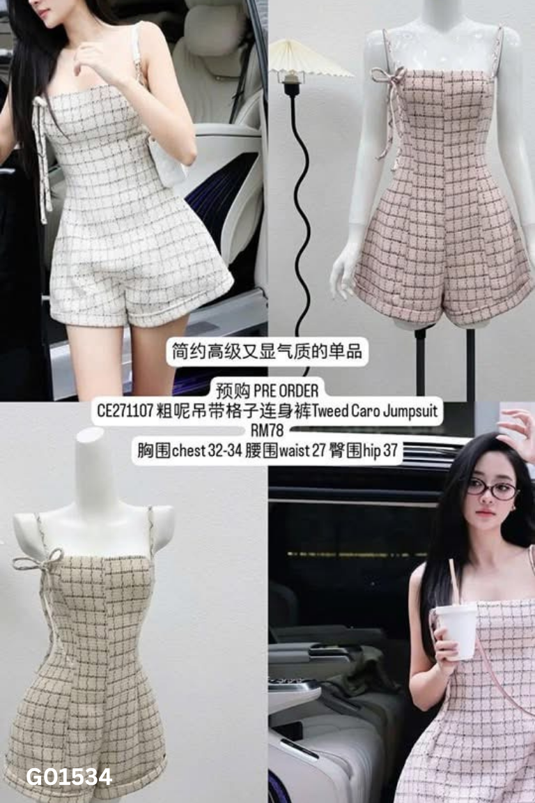 Váy 2 dây hồng kẻ đen liền quần