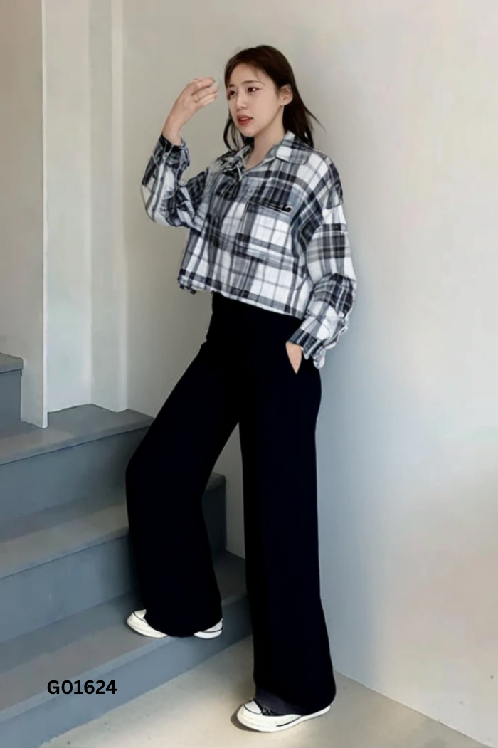 Áo sơ mi đen kẻ caro trắng