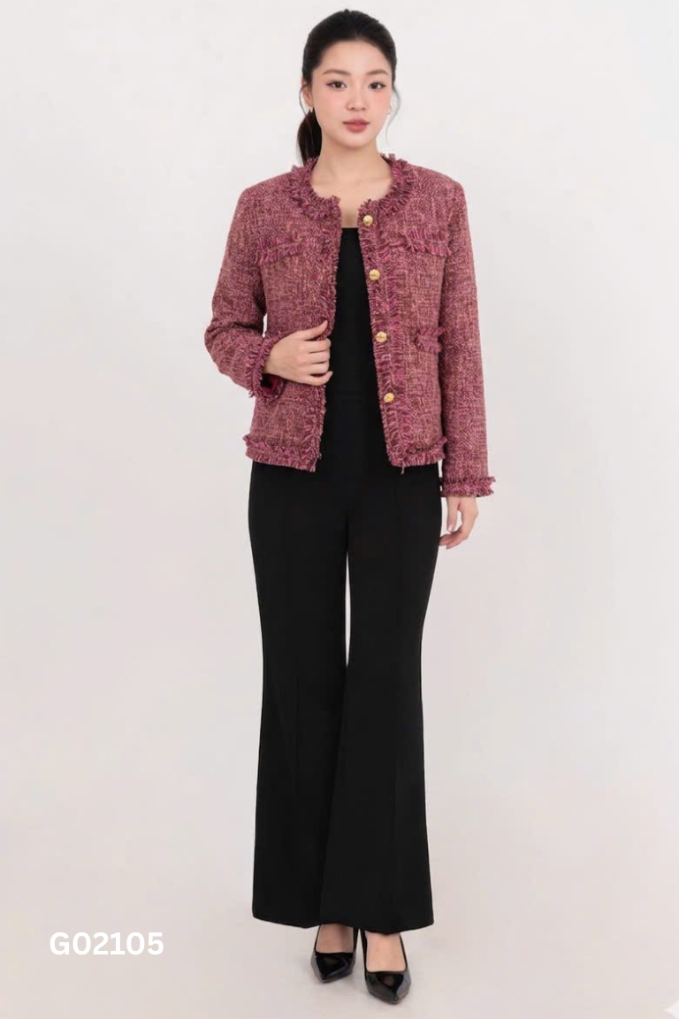Áo khoác dạ BOUTIQUE đỏ phối màu