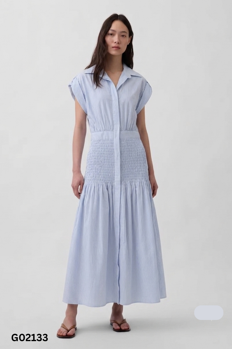 Váy xanh kẻ CHOU CHOU nhún eo