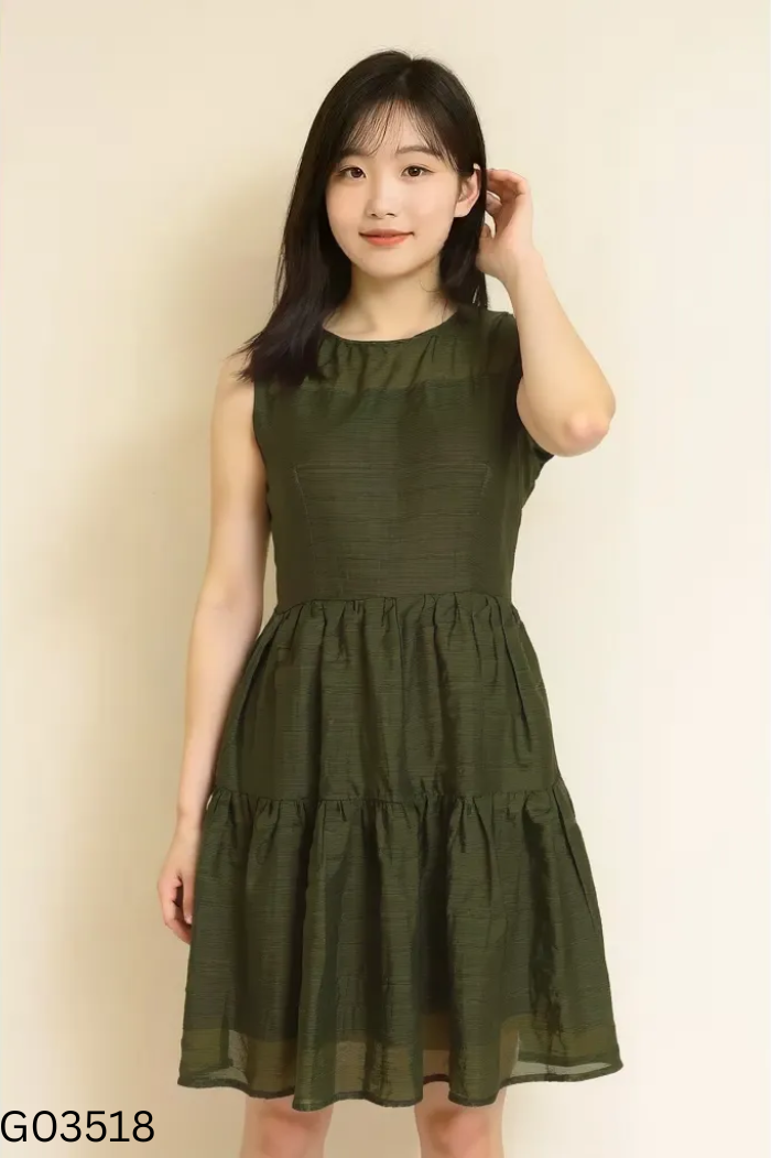 Váy sát nách chiffon xanh