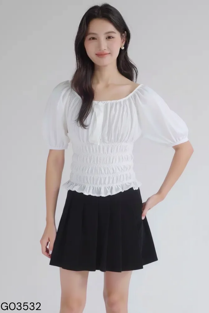SET Áo trắng chun + chân váy đen