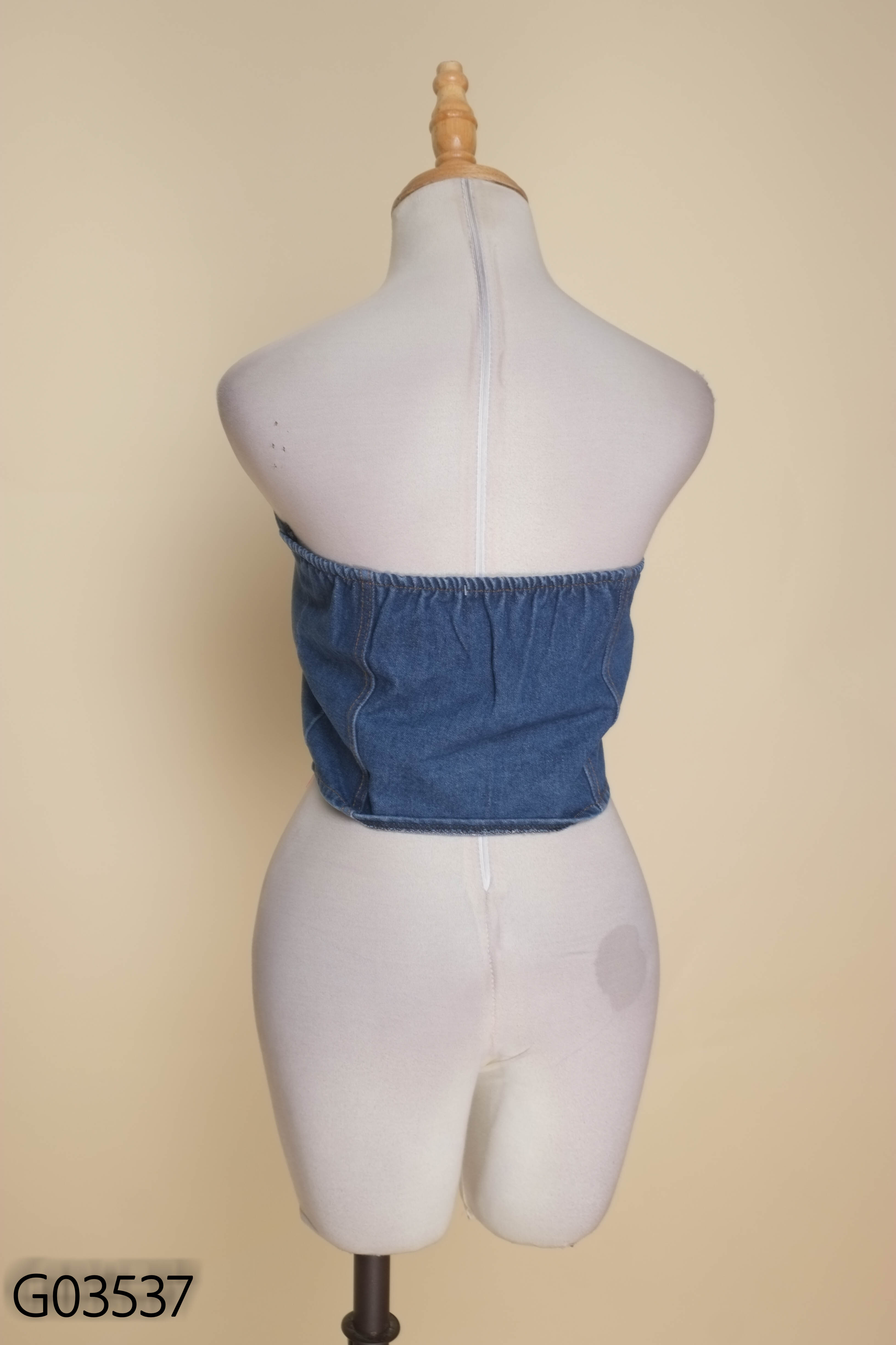 Áo croptop jeans xanh cúp ngực