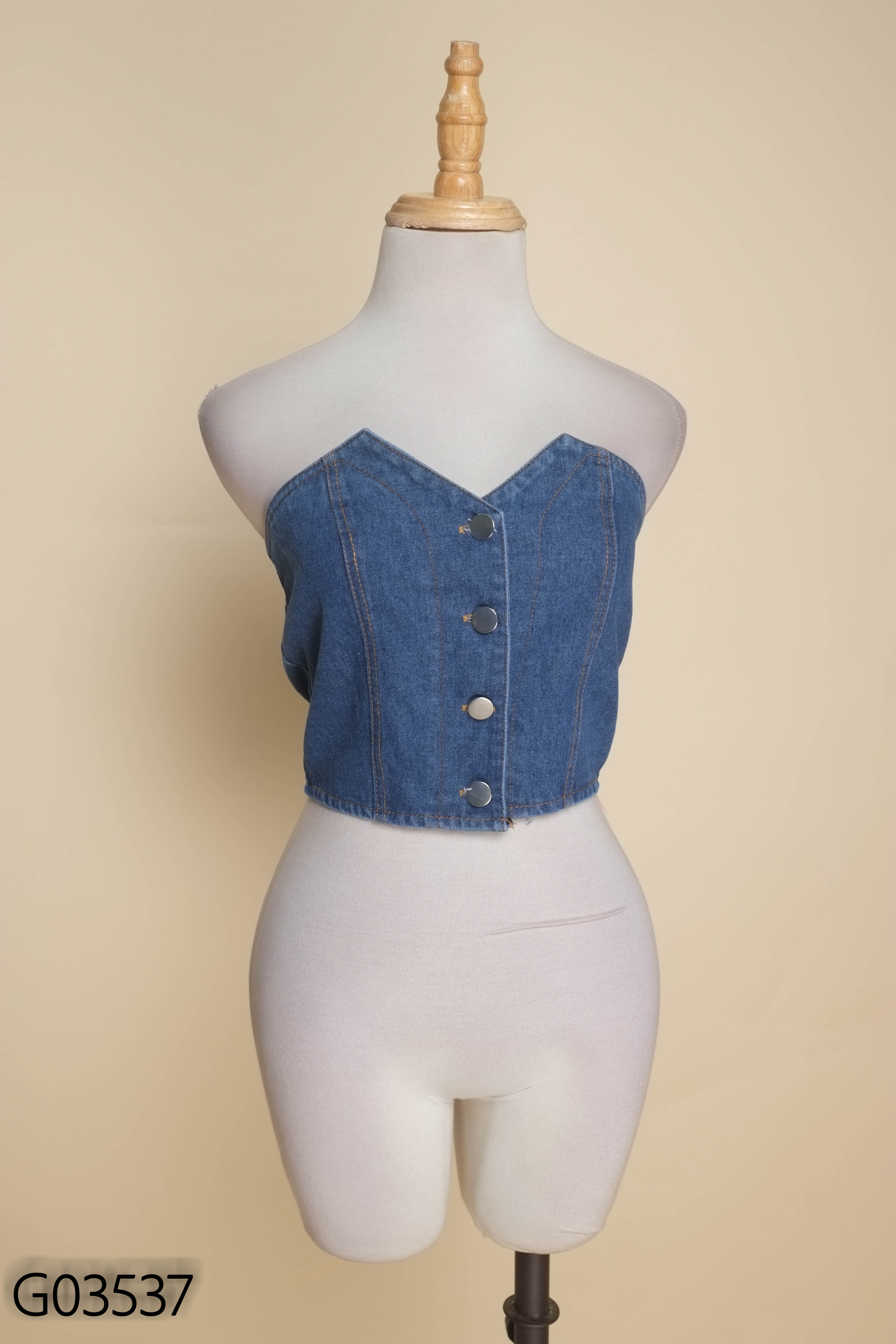 Áo croptop jeans xanh cúp ngực