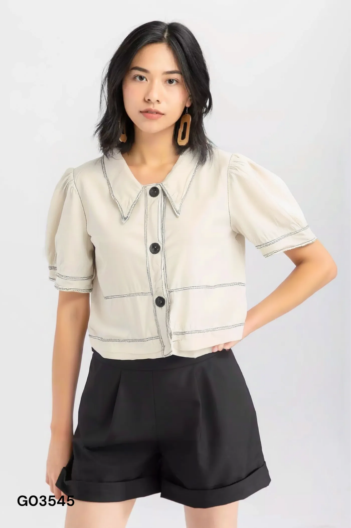 Áo trắng sữa viền đen
