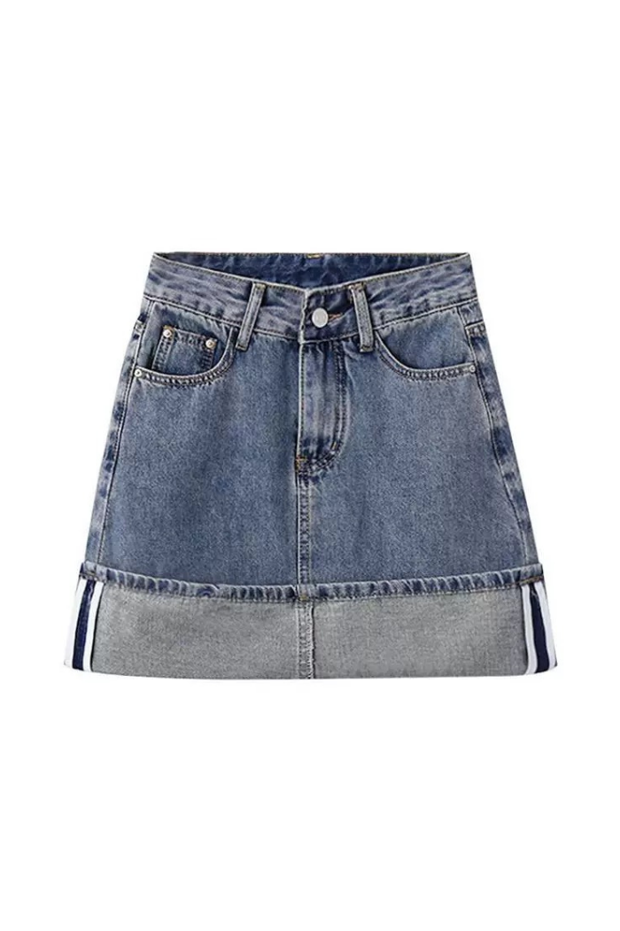 Chân váy jeans xanh gấp gấu