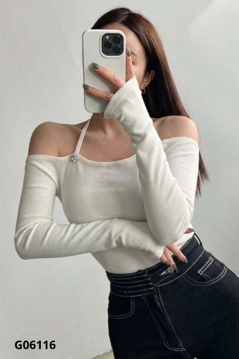 Áo be trễ vai phối dây cổ