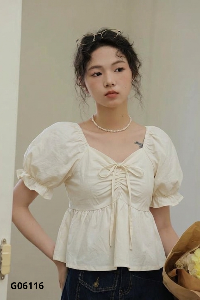 Áo babydoll be nhún giữa