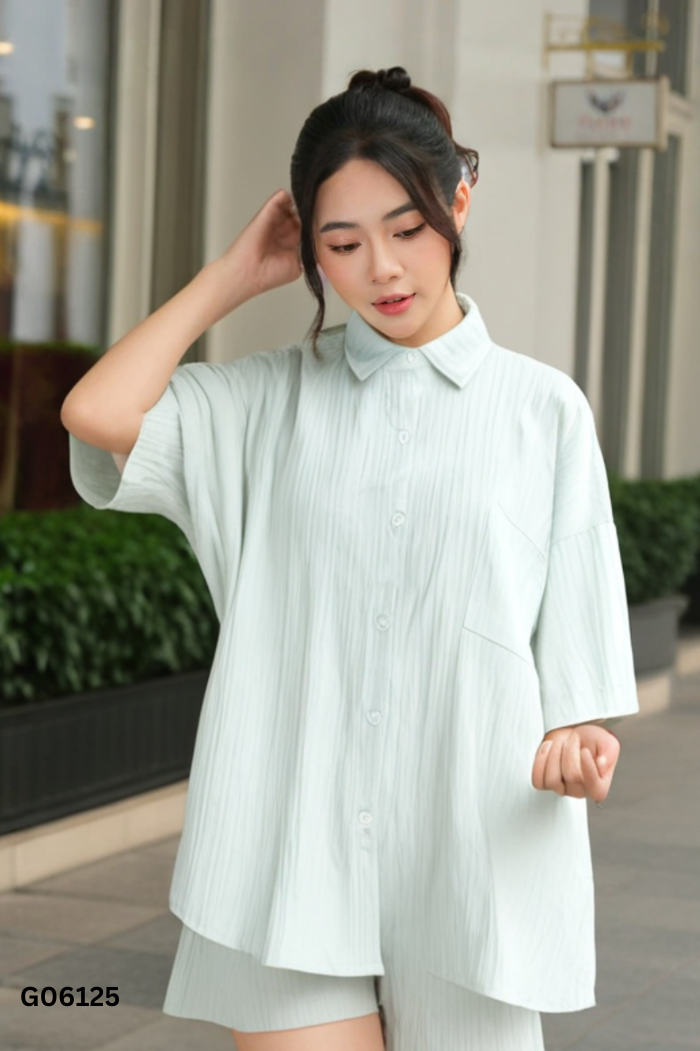 Set áo sơmi xanh + quần