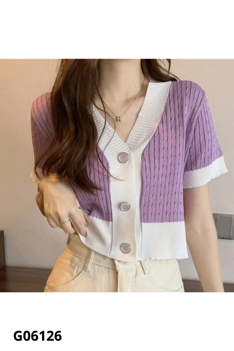 Áo len mongtoghi tím viền trắng