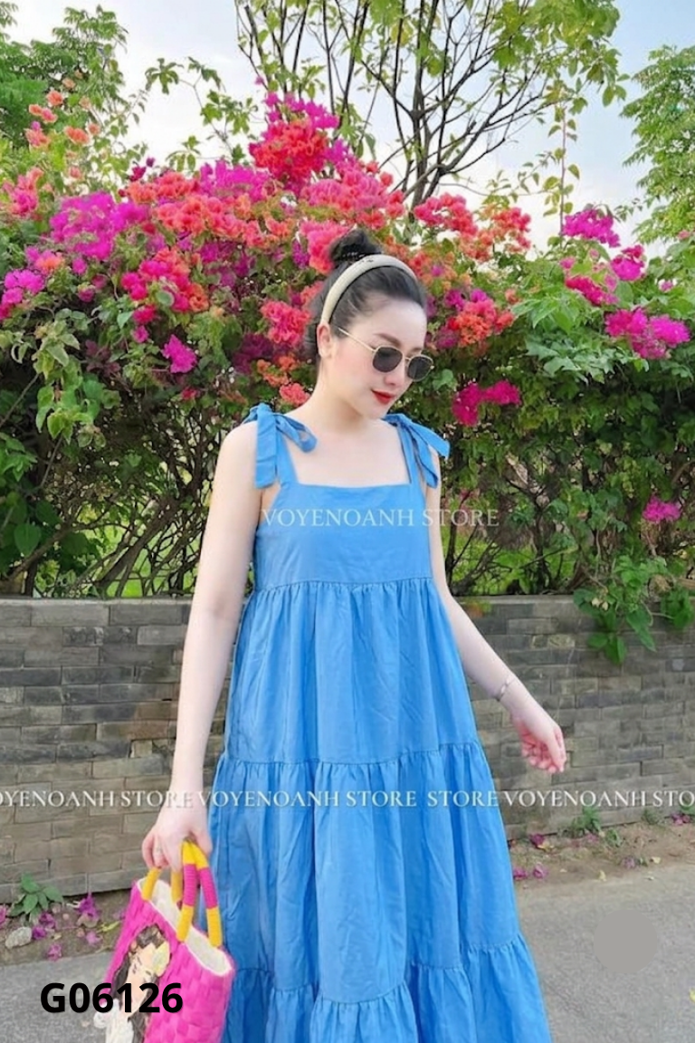 Váy hai dây xanh trơn
