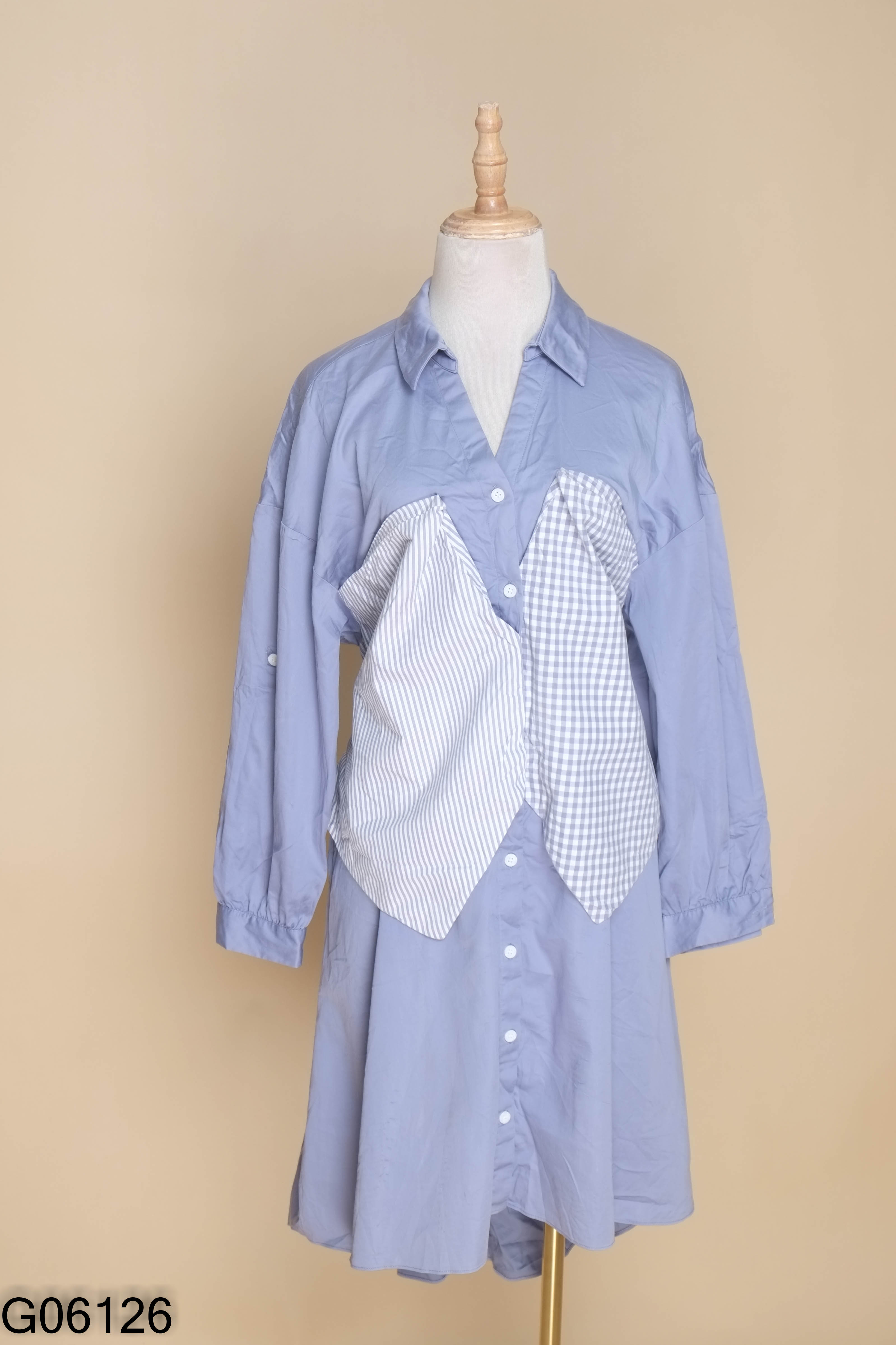 Váy sơ mi xanh VERO MODA phối kẻ