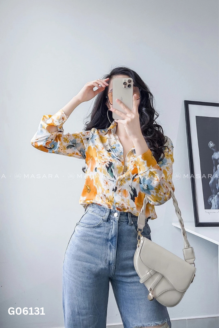 Áo sơ mi cam phối nhiều màu