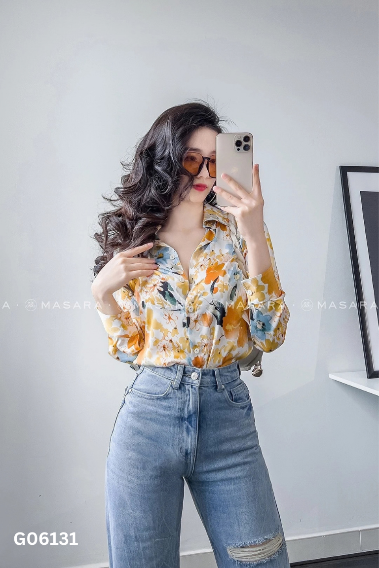 Áo sơ mi cam phối nhiều màu