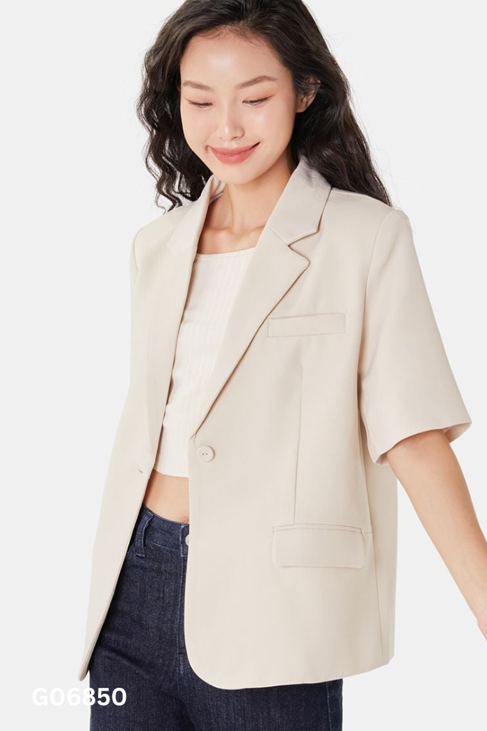 Áo blazer be ngắn tay