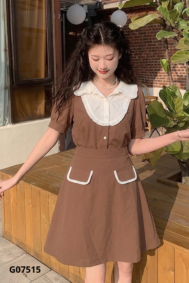 Set áo CUNNIE STORIE nâu cổ be + chân váy