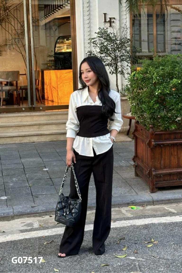 Áo MIO LADY trắng phối đen