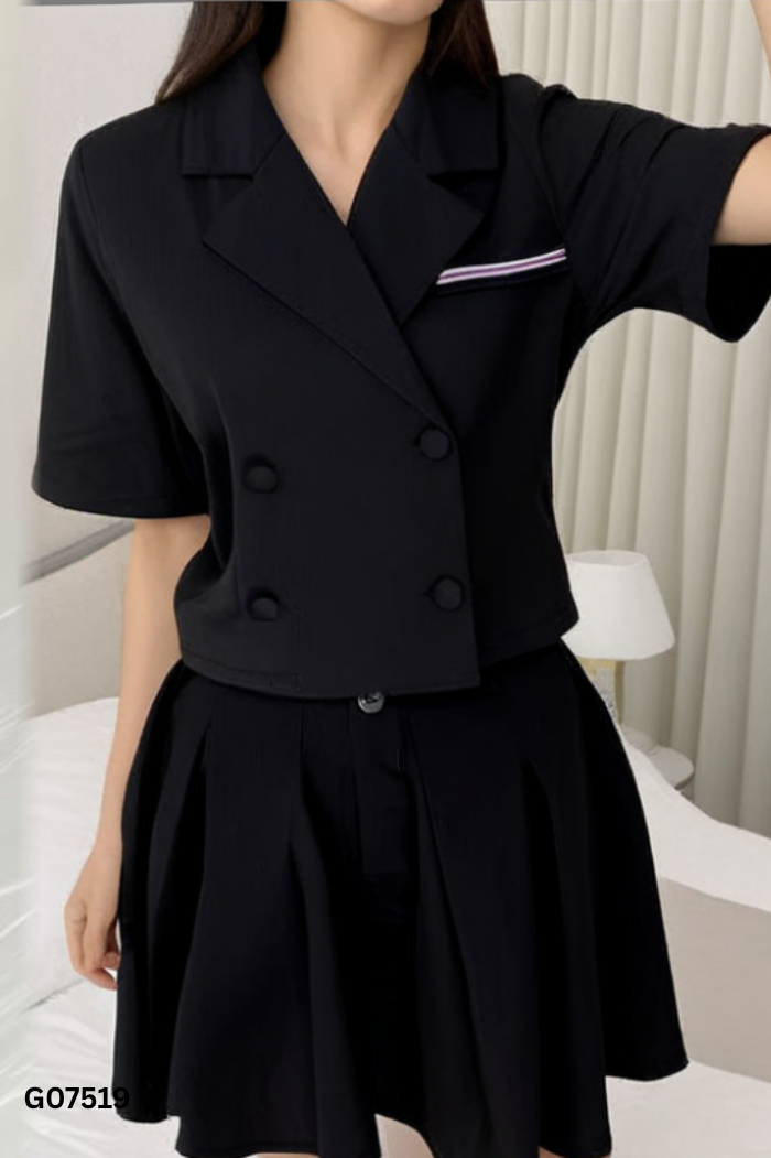 SET đen áo blazer cộc tay + chân váy