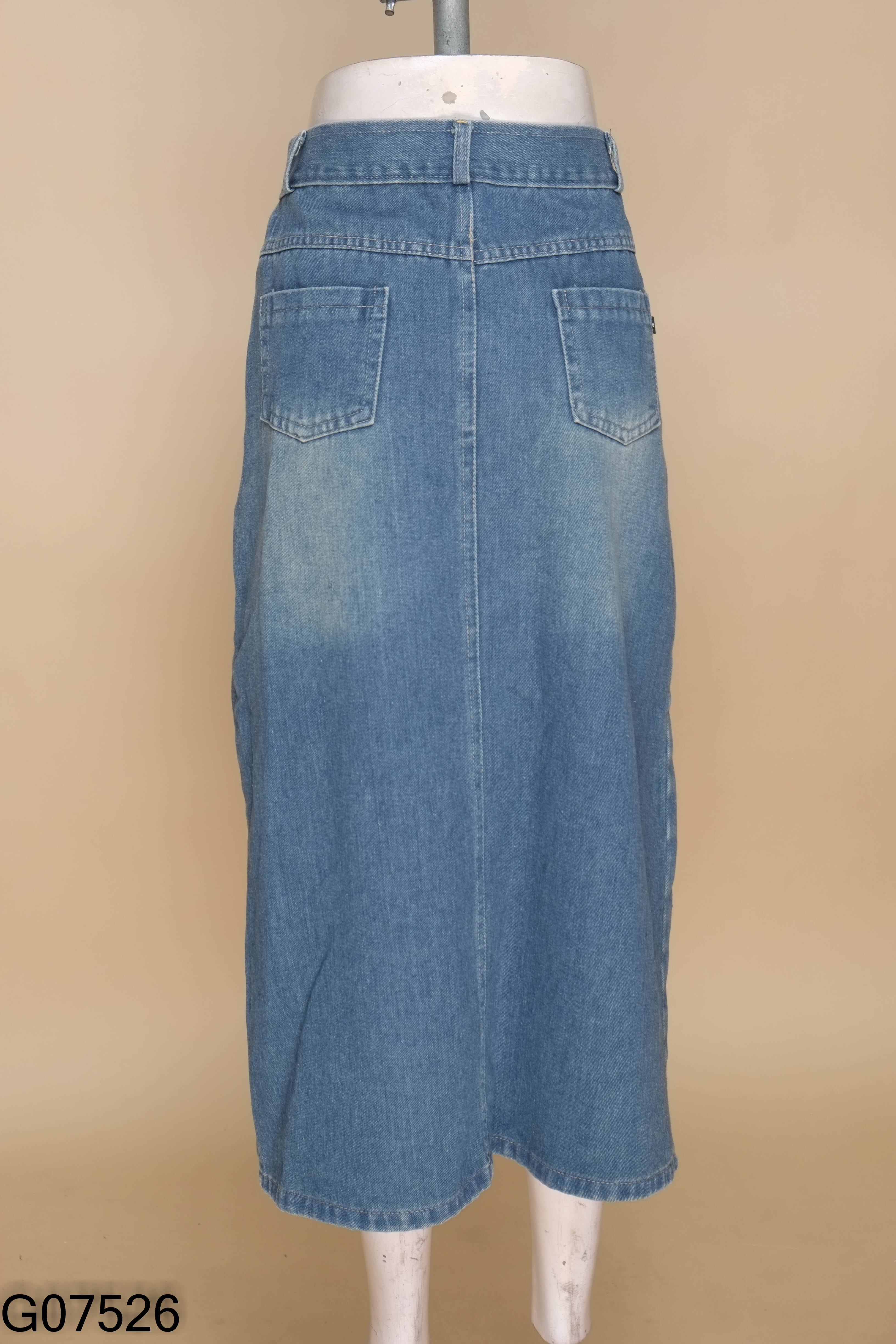 NEWTAG Chân váy jeans xanh xẻ giữa