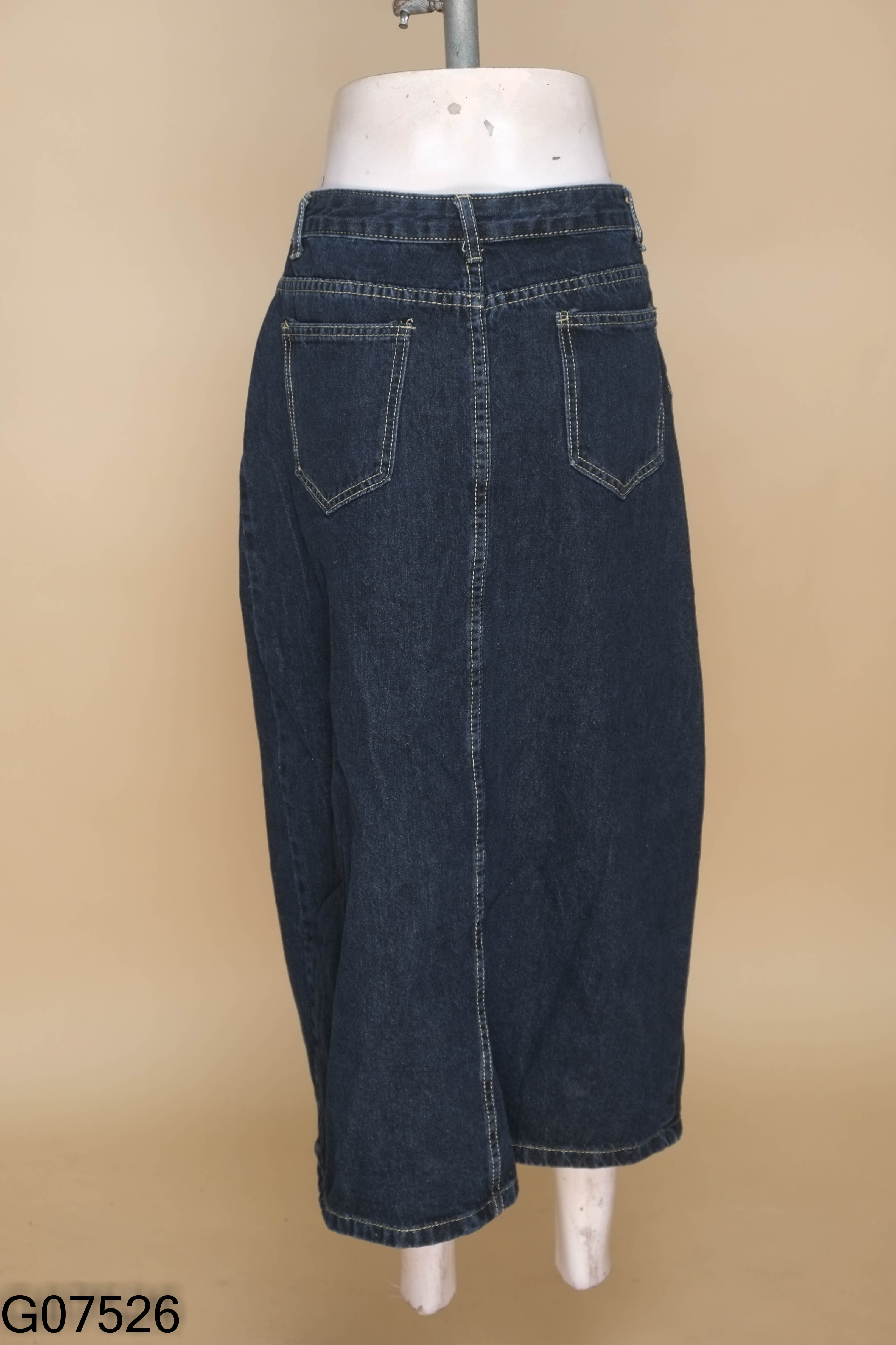 NEWTAG Chân váy jeans xanh đậm xẻ giữa