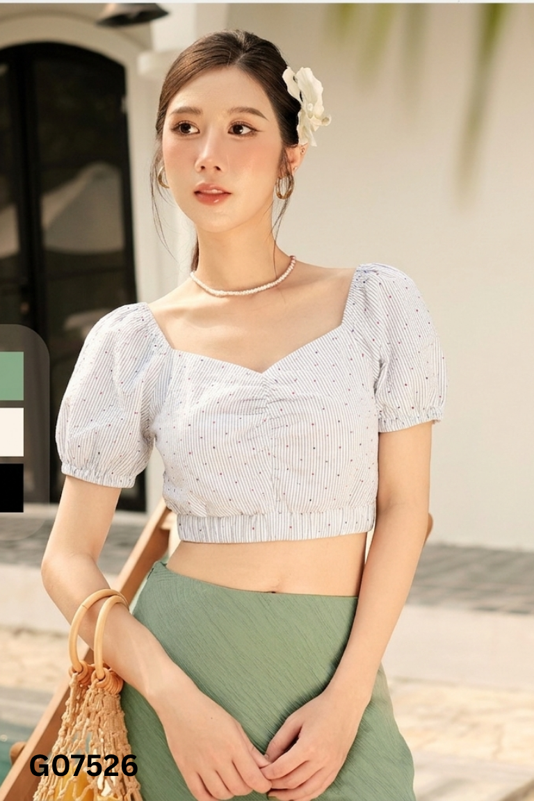 Áo ADORE DRESS trắng sọc họa tiết