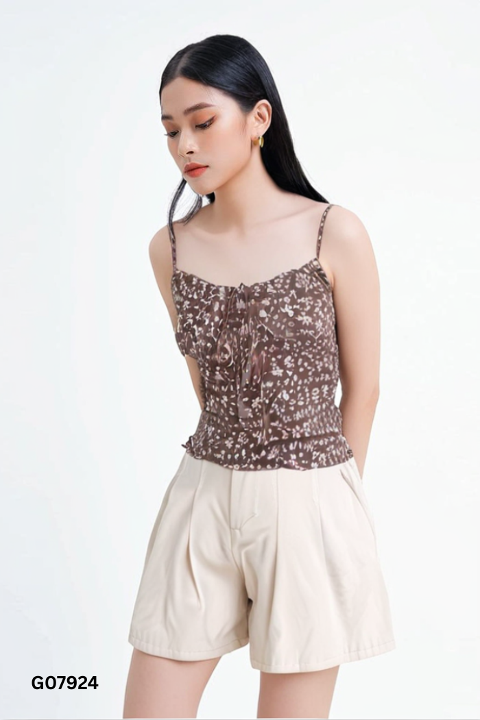 SET Áo nâu hai dây + quần short be