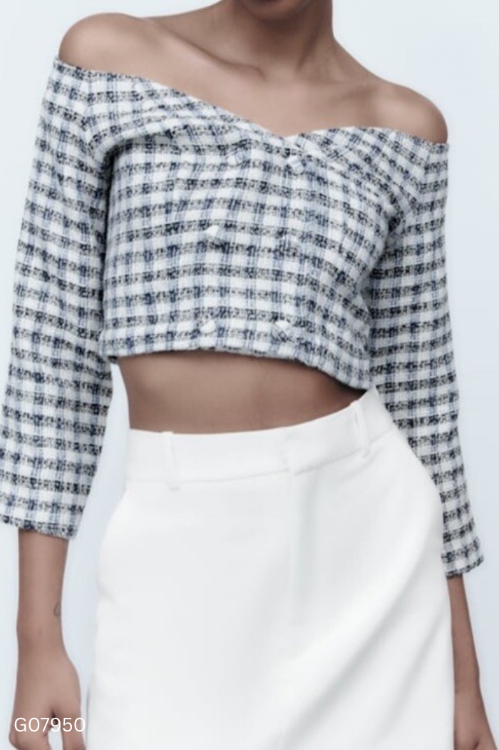 Áo dạ ZARA kẻ xanh phối cúc