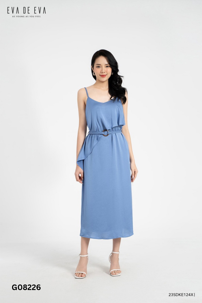 Váy EVA DE EVA lụa xanh hai dây