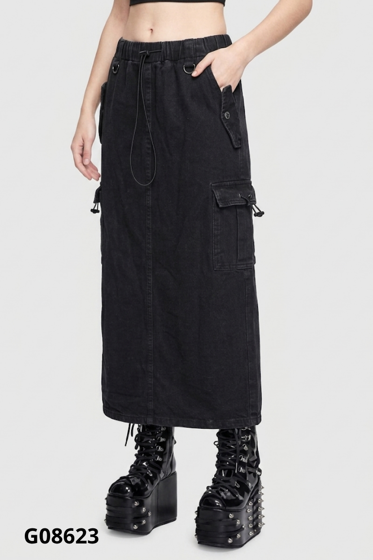 Chân váy jeans đen túi hộp