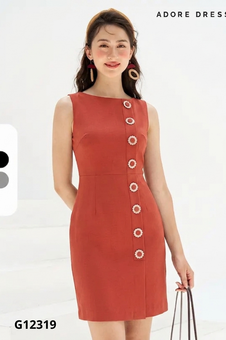 Váy ADORE DRESS đỏ cúc hoa