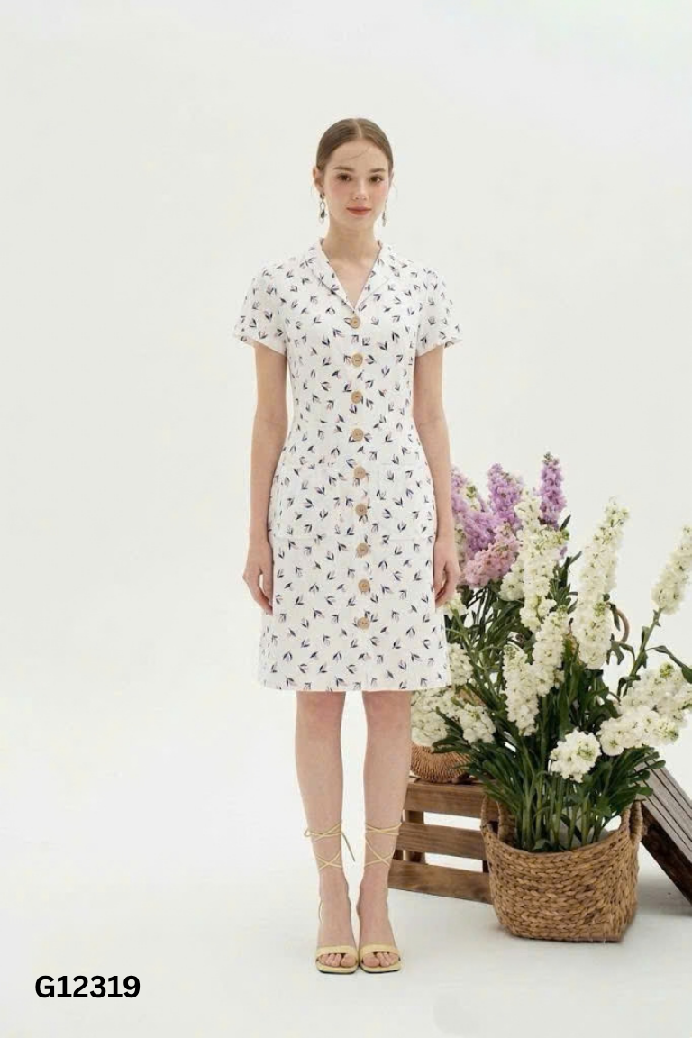 NEWTAG Váy ADORE DRESS trắng họa tiết hoa