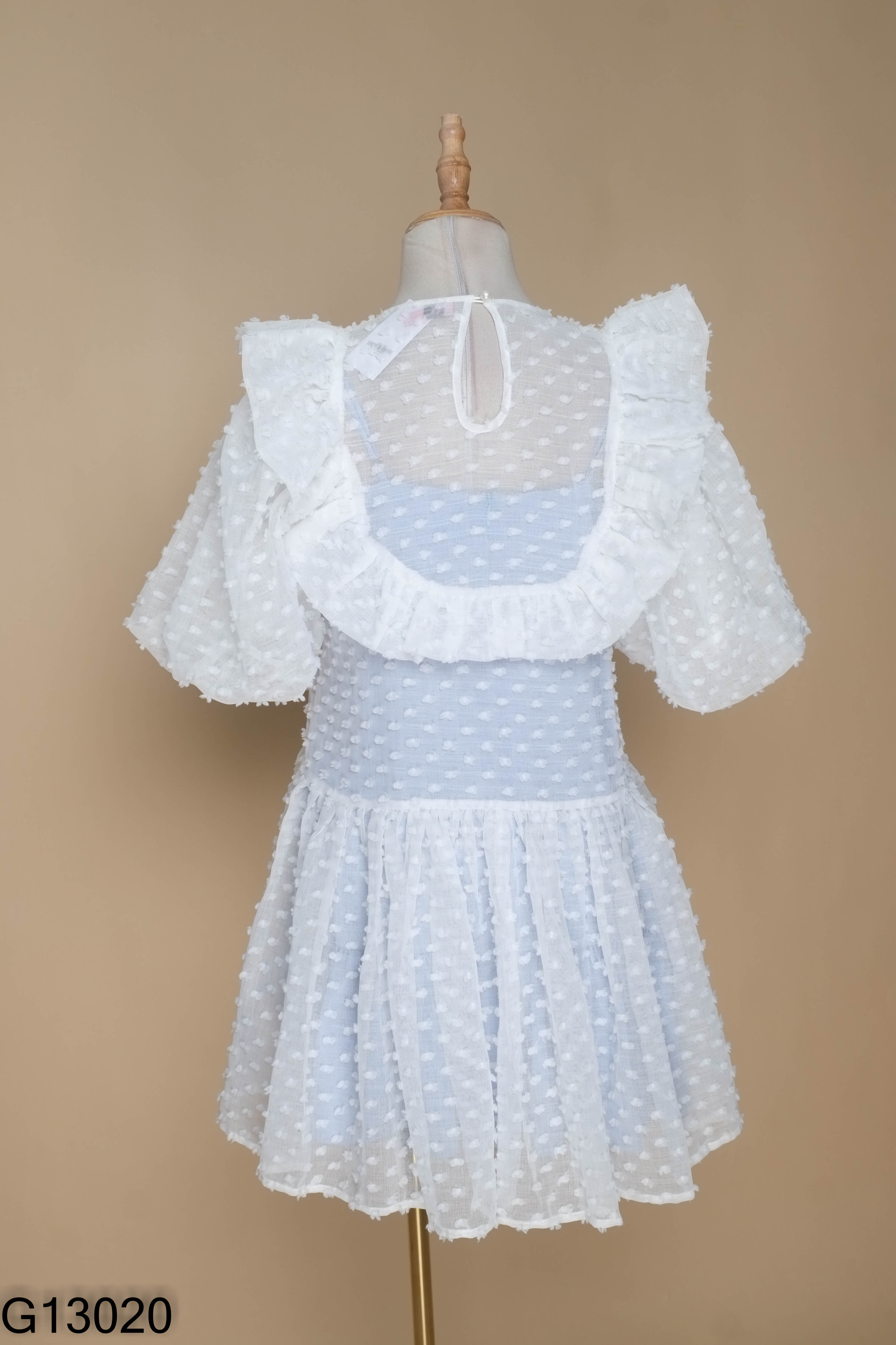 SET váy 2 dây DOUBLE MOONSHOT xanh+ váy babydoll trắng