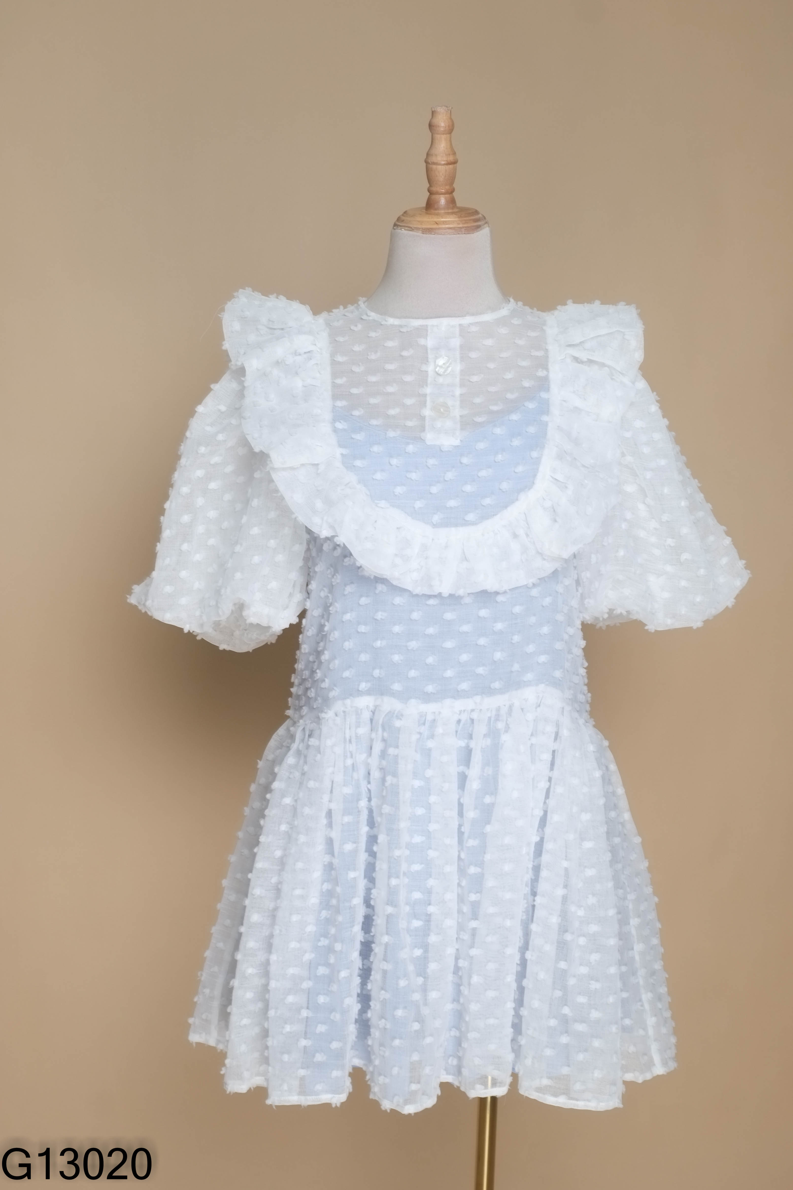 SET váy 2 dây DOUBLE MOONSHOT xanh+ váy babydoll trắng