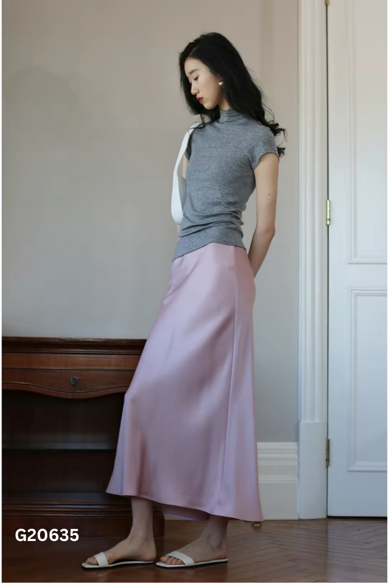 Chân váy tím lụa trơn